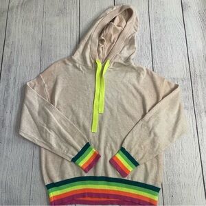 Brodie Cashmere WISPR Cream Sweater Hoodie with Neon Trim Size Small